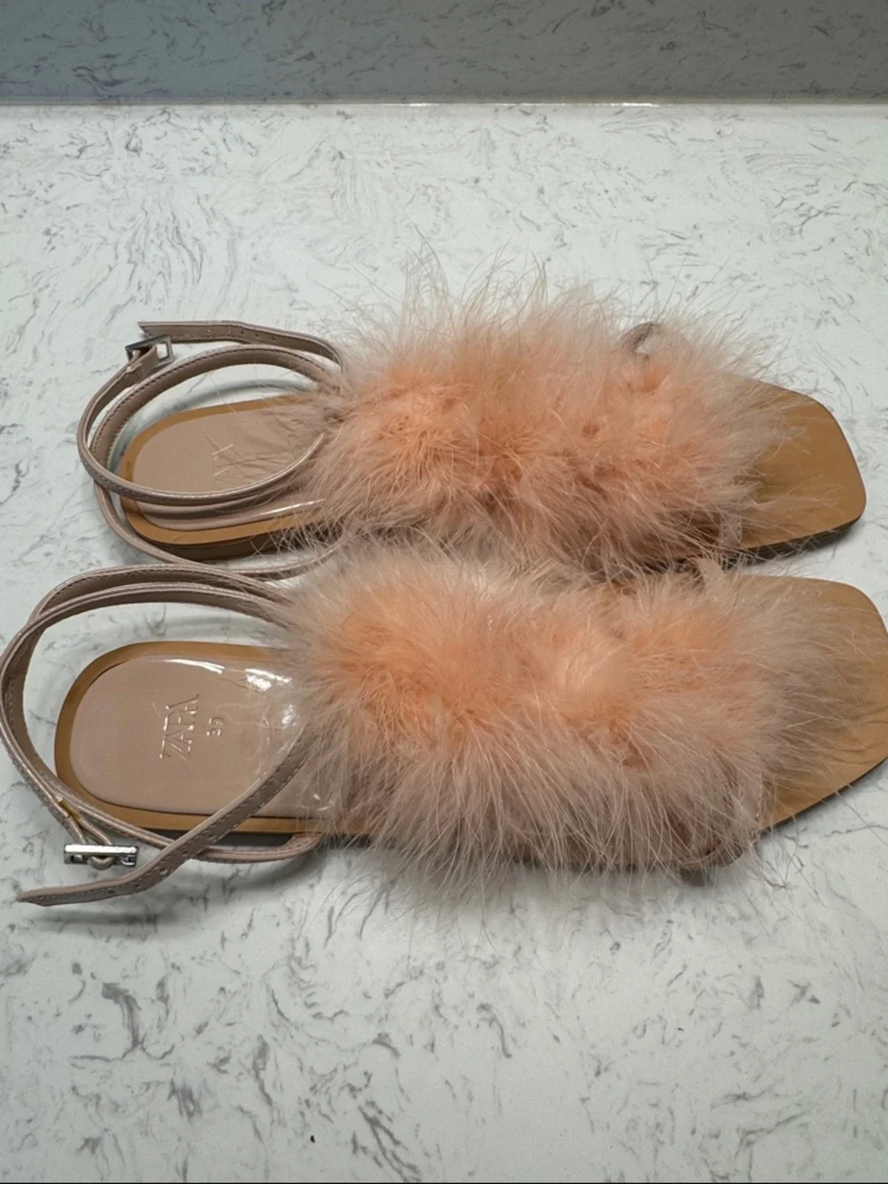 Zara Peach Feather Strap Sandals - Picture 2 of 3